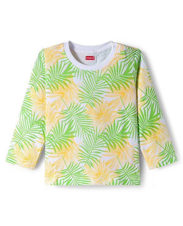 Babyhug 100% Cotton Single Jersey Knit Full Sleeves T-Shirt With Animal Print Pack Of 3 - Yellow Light Green & White