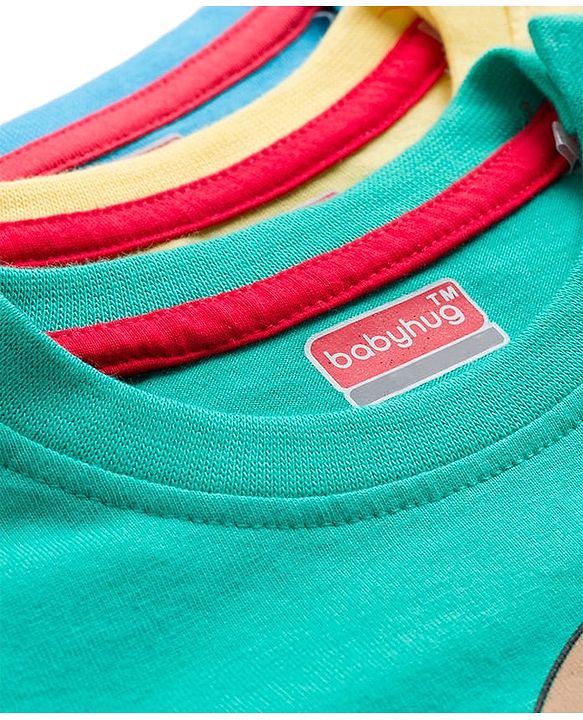 Babyhug 100% Cotton Single Jersey Knit T-Shirt With Animal Print Pack Of 3 - Light Blue Aqua & Yellow