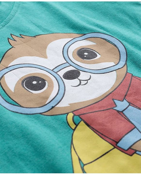 Babyhug 100% Cotton Single Jersey Knit T-Shirt With Animal Print Pack Of 3 - Light Blue Aqua & Yellow
