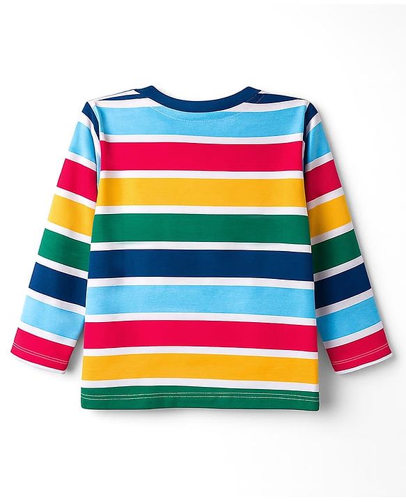 Babyhug 100% Cotton Knit Full Sleeves Striped & Dino Printed T-Shirts Pack of 3 - Navy Blue & Yellow