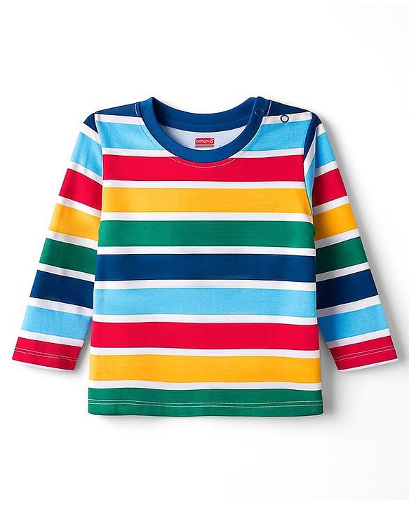 Babyhug 100% Cotton Knit Full Sleeves Striped & Dino Printed T-Shirts Pack of 3 - Navy Blue & Yellow