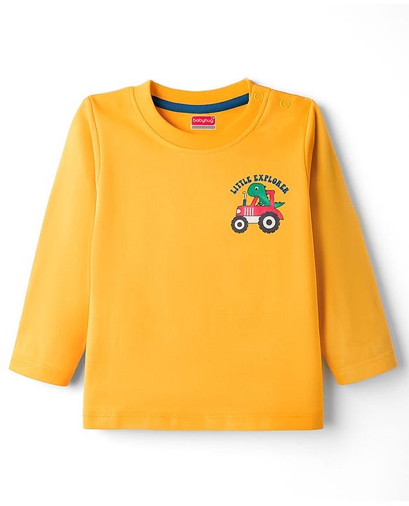 Babyhug 100% Cotton Knit Full Sleeves Striped & Dino Printed T-Shirts Pack of 3 - Navy Blue & Yellow