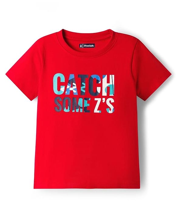 Pine Kids Single Jersey Knit Half Sleeves Shorts Night Suit With Camouflage Print - Red