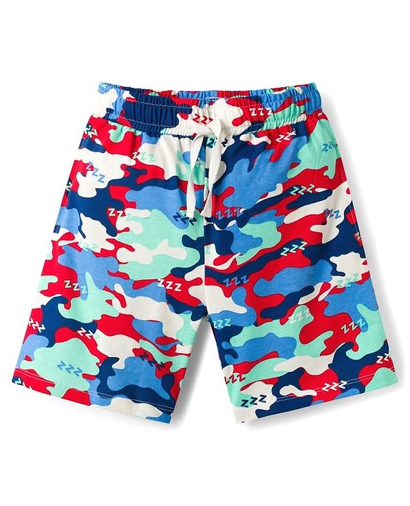 Pine Kids Single Jersey Knit Half Sleeves Shorts Night Suit With Camouflage Print - Red