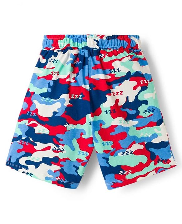Pine Kids Single Jersey Knit Half Sleeves Shorts Night Suit With Camouflage Print - Red