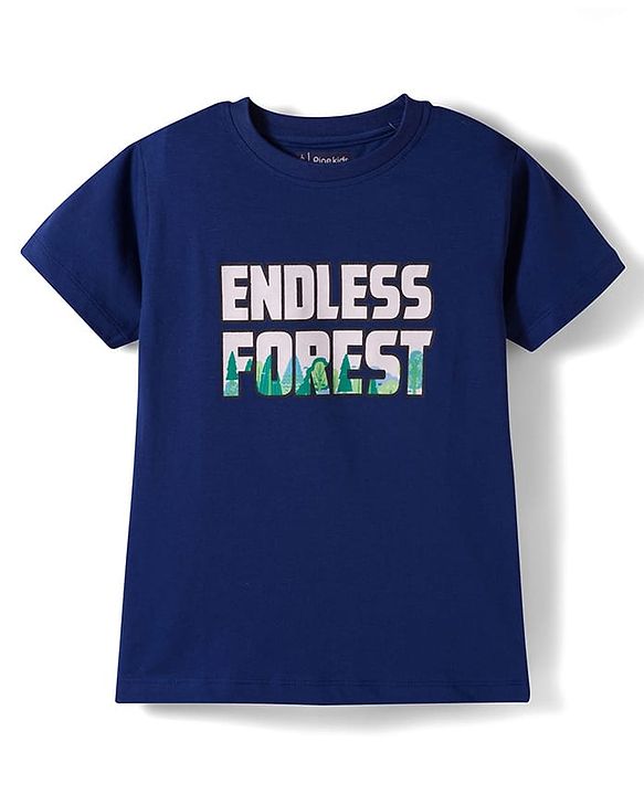 Pine Kids Single Jersey Knit Half Sleeves T-Shirt & Shorts Night Suit With Forest Print - Navy Blue