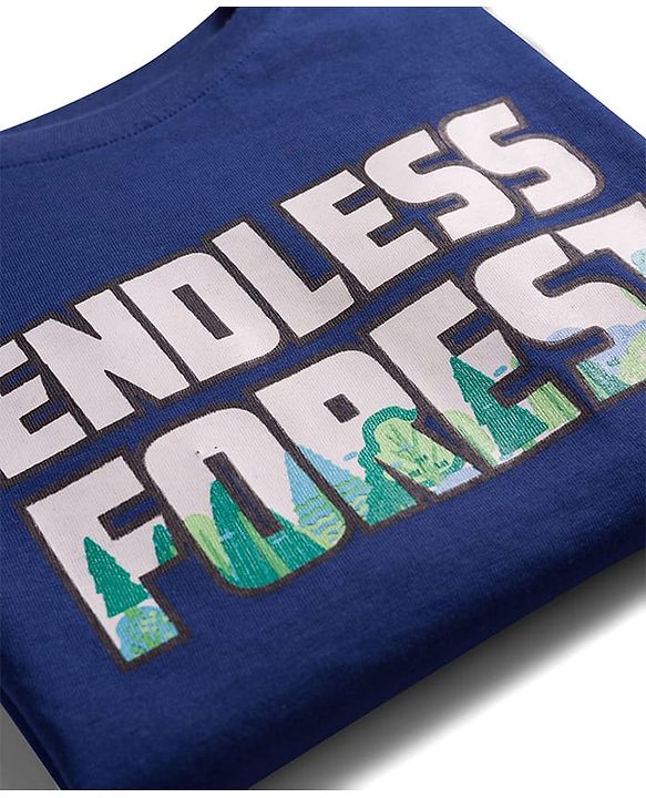 Pine Kids Single Jersey Knit Half Sleeves T-Shirt & Shorts Night Suit With Forest Print - Navy Blue