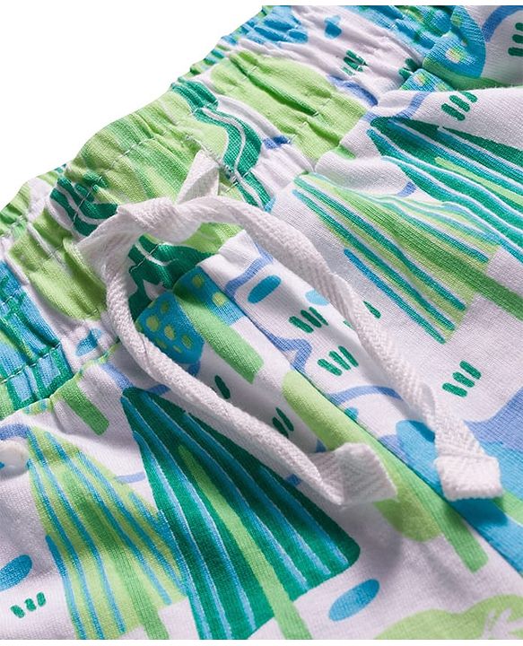 Pine Kids Single Jersey Knit Half Sleeves T-Shirt & Shorts Night Suit With Forest Print - Navy Blue