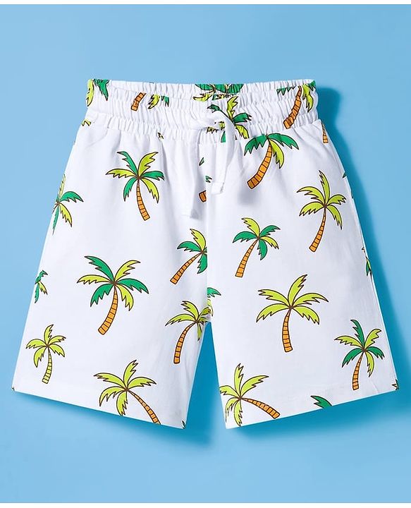 Pine Kids Single Jersey Knit Half Sleeves Shorts Night Suit With Text Print - White