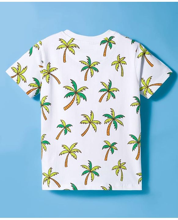 Pine Kids Single Jersey Knit Half Sleeves Shorts Night Suit With Text Print - White