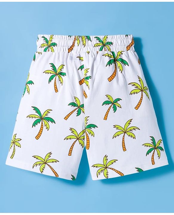 Pine Kids Single Jersey Knit Half Sleeves Shorts Night Suit With Text Print - White