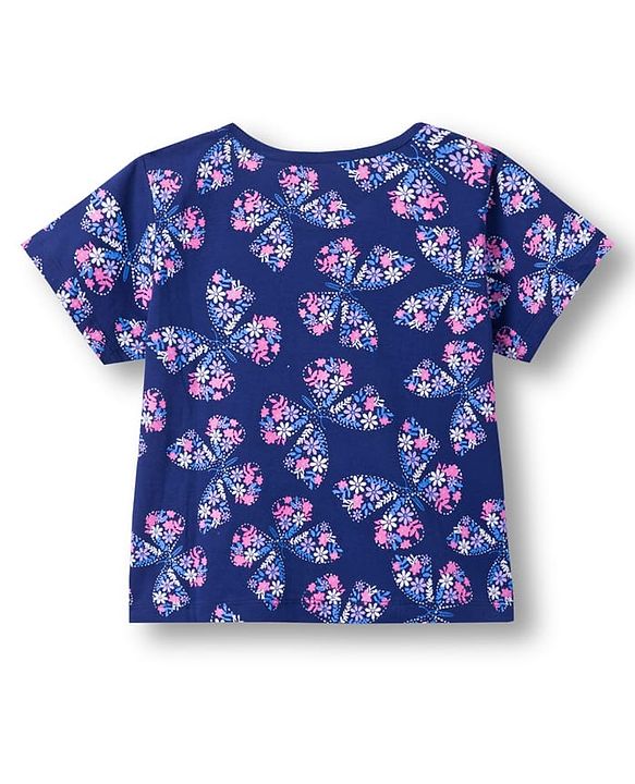 Pine Kids Single Jersey Knit Half Sleeves Co-ords Shorts Night Suit With Floral Print - Navy Blue