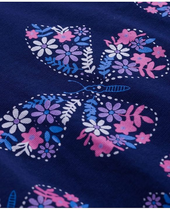 Pine Kids Single Jersey Knit Half Sleeves Co-ords Shorts Night Suit With Floral Print - Navy Blue