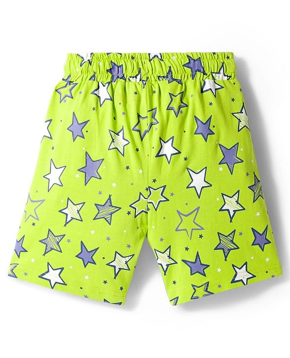 Pine Kids Single Jersey Knit Half Sleeves Shorts Night Suit With Star Print - Lime Green