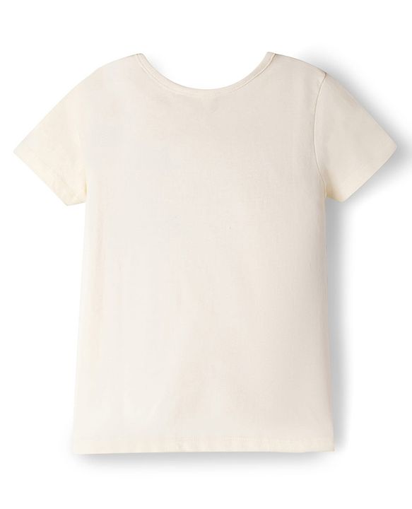 Pine Kids Single Jersey Knit Half Sleeves T-Shirt & Shorts Night-Suit With Floral & Text Print - Beige & Purple
