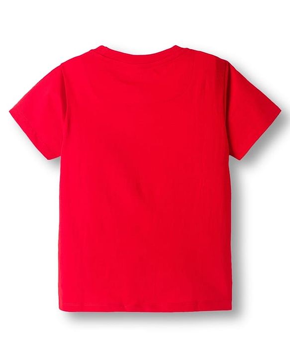 Pine Kids Single Jersey Knit Half Sleeves Shorts Night Suit With Text Print - Red