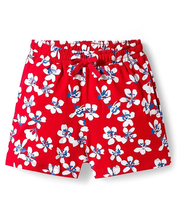 Pine Kids Single Jersey Knit Half Sleeves Shorts Co-ord Night Suit With Floral Print - Red