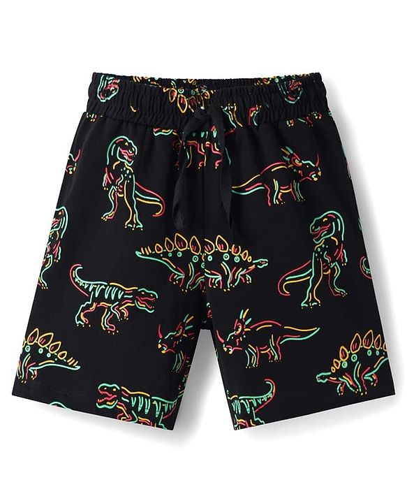 Pine Kids Single Jersey Knit Half Sleeves Shorts Night Suit With Dino Print - Black