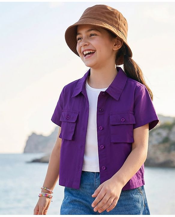 Pine Kids Cotton Woven Half Sleeves Solid Color Top & Inner Tee - Purple