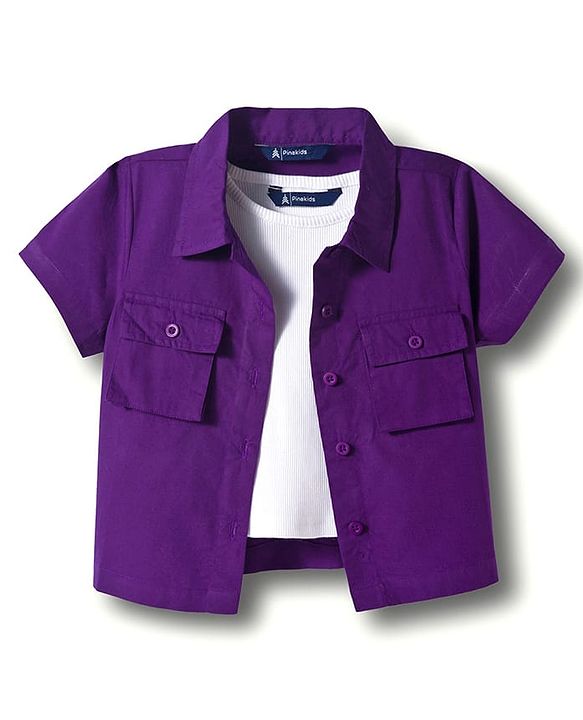 Pine Kids Cotton Woven Half Sleeves Solid Color Top & Inner Tee - Purple