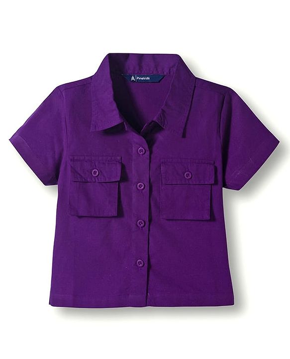 Pine Kids Cotton Woven Half Sleeves Solid Color Top & Inner Tee - Purple