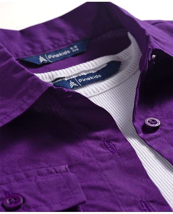 Pine Kids Cotton Woven Half Sleeves Solid Color Top & Inner Tee - Purple