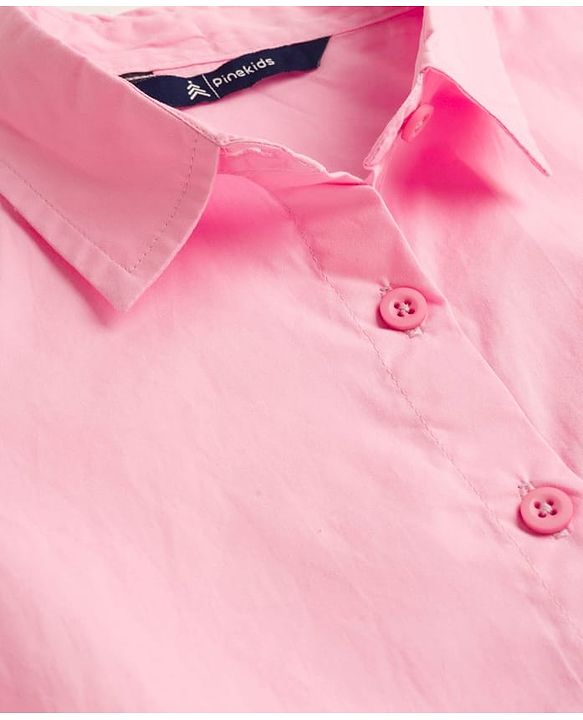 Pine Kids Cotton Woven Half Sleeves Solid Color Shirt Style Top - Pink
