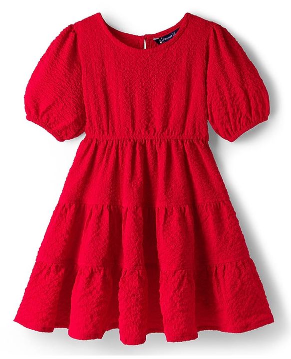 Pine Kids Woven Half Sleeves Solid Frock - Red