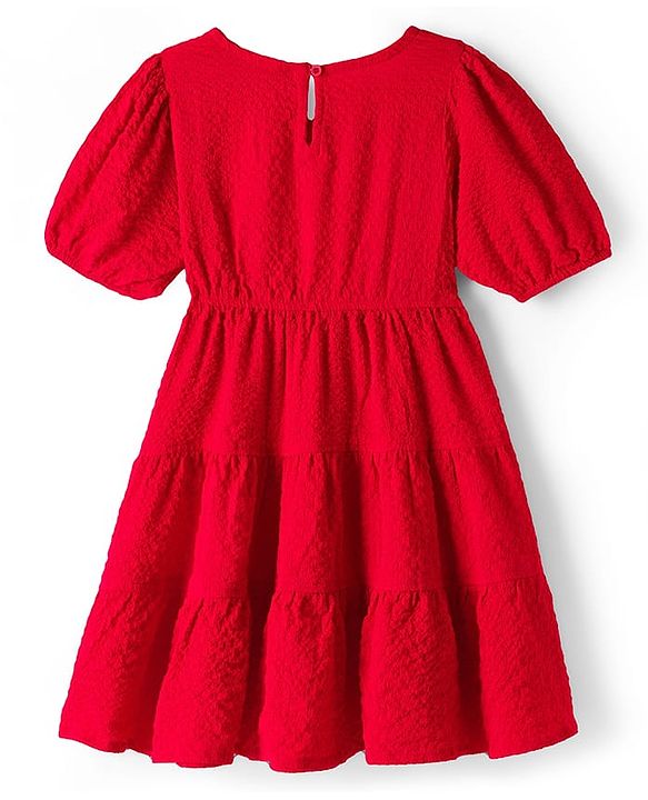 Pine Kids Woven Half Sleeves Solid Frock - Red