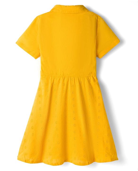 Pine Kids Cambric Woven Half Sleeves Frock With Floral Design - Yellow