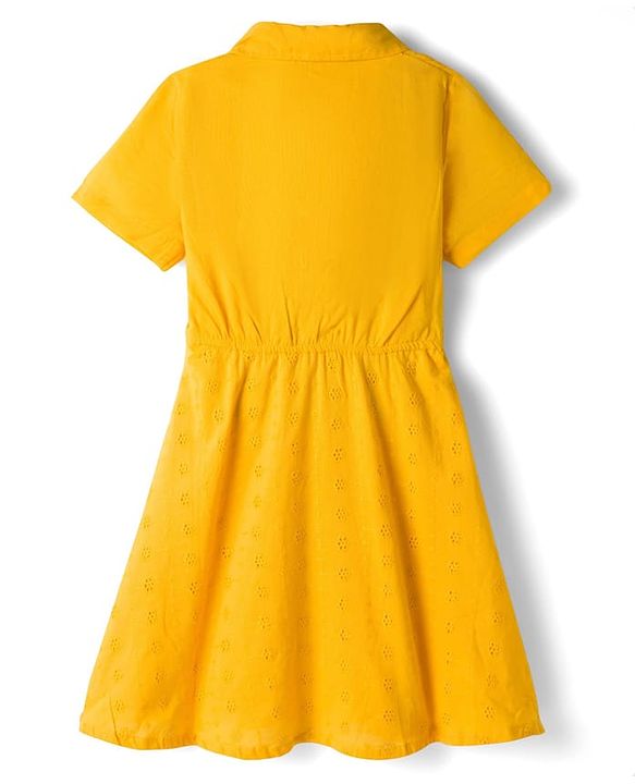 Pine Kids Cambric Woven Half Sleeves Frock With Floral Design - Yellow