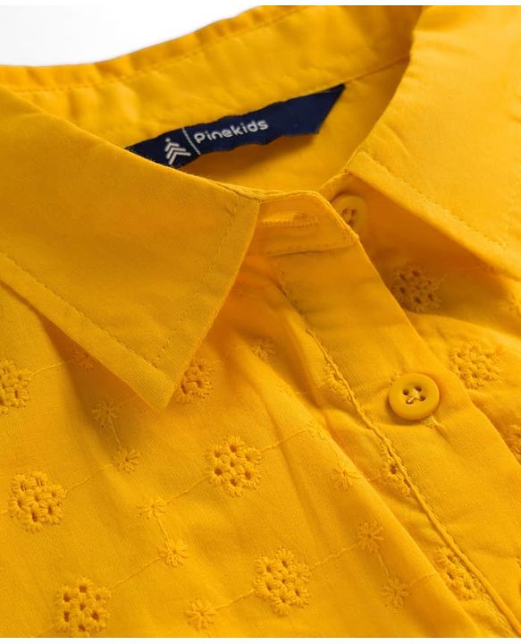 Pine Kids Cambric Woven Half Sleeves Frock With Floral Design - Yellow