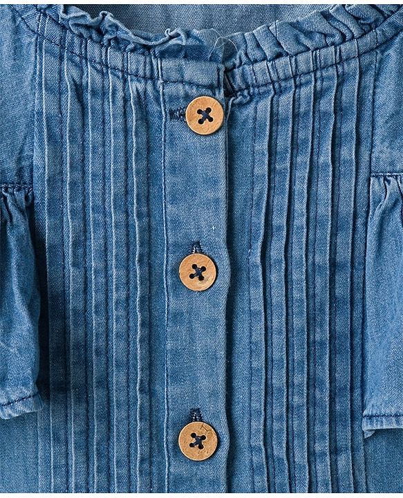 Pine Kids Cotton Woven Half Frill Sleeves Front Open Top WIth Pleates - Navy Blue