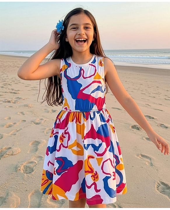 Pine Kids Cotton Knit Sleeveless Frock with Floral Print - Multicolor