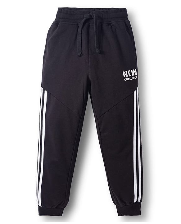 Pine Kids Looper Knit Full Length Lounge Pant with Tape Detailing - Black