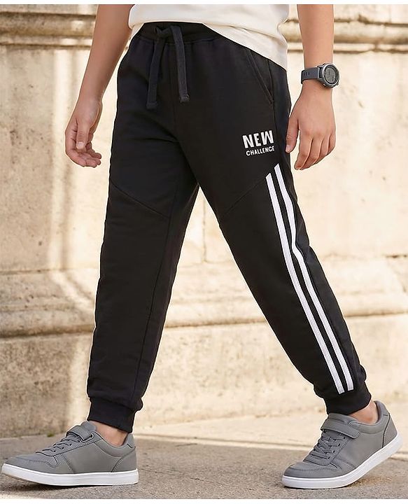 Pine Kids Looper Knit Full Length Lounge Pant with Tape Detailing - Black