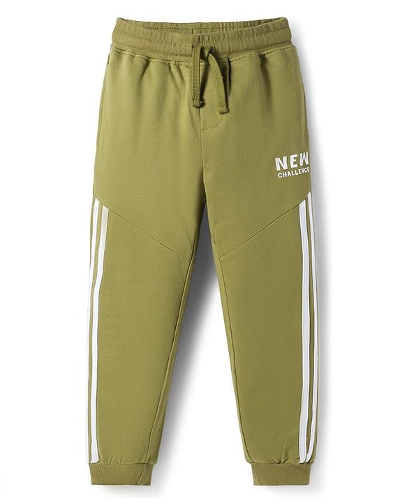 Pine Kids Looper Knit Full Length Lounge Pant With Text Print - Olive Green