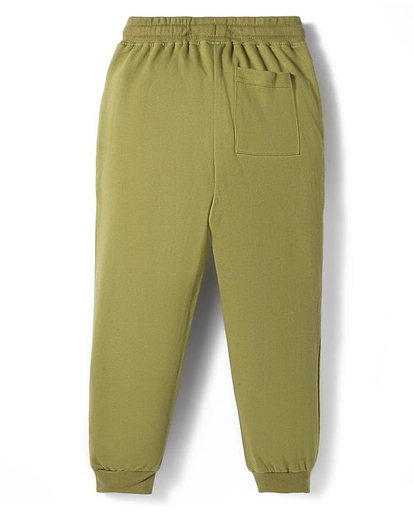 Pine Kids Looper Knit Full Length Lounge Pant With Text Print - Olive Green