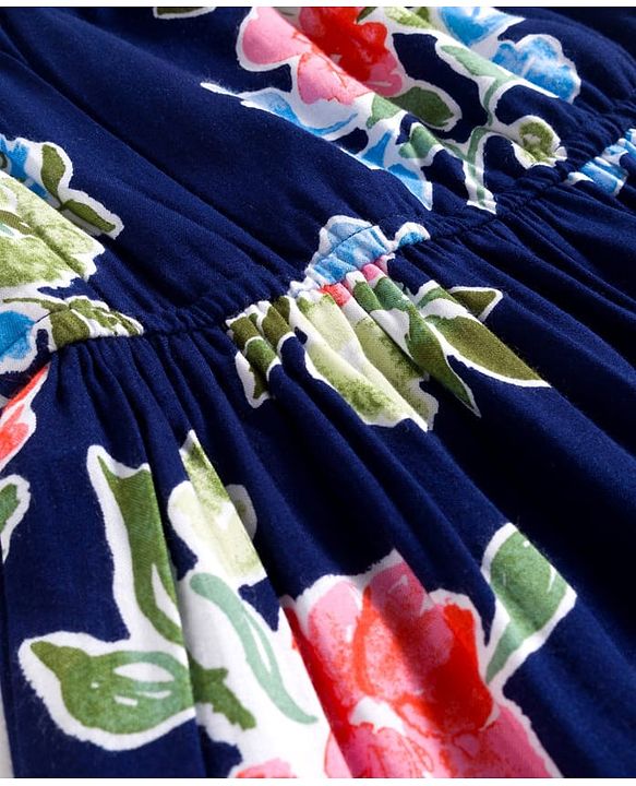 Pine Kids Woven Sleeveless  Frock With Floral Print - Navy Blue