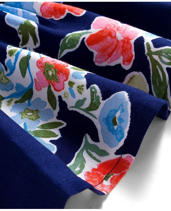 Pine Kids Woven Sleeveless  Frock With Floral Print - Navy Blue
