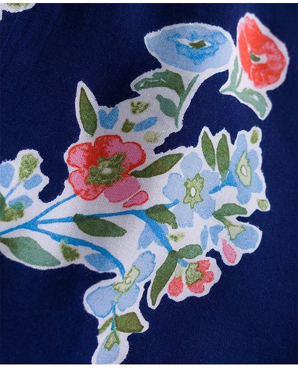 Pine Kids Woven Sleeveless Shirt Style Top With Knot & Floral Print - Navy Blue