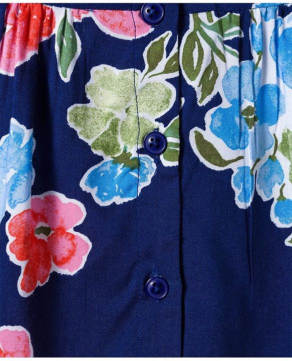 Pine Kids Woven Sleeveless Shirt Style Top With Knot & Floral Print - Navy Blue
