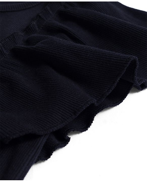 Pine Kids Cotton Knit Half Flutter Sleeves Solid Color Top - Black
