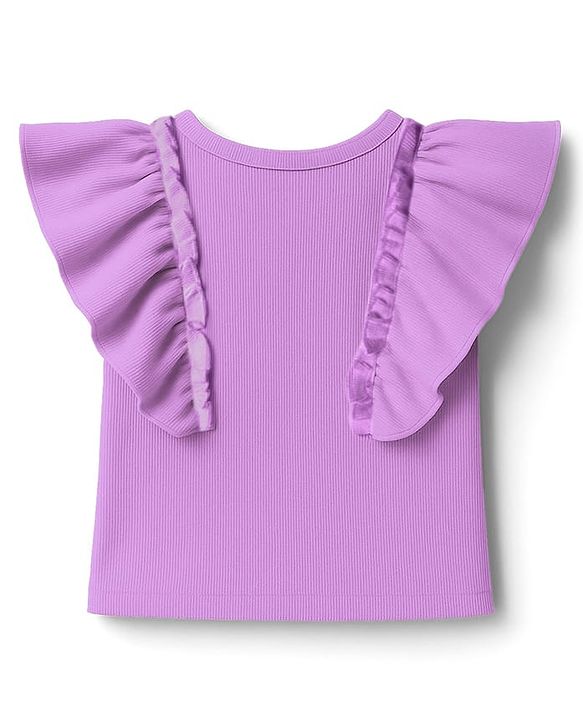 Pine Kids Cotton Knit Half Flutter Sleeves Solid Color Top - Black