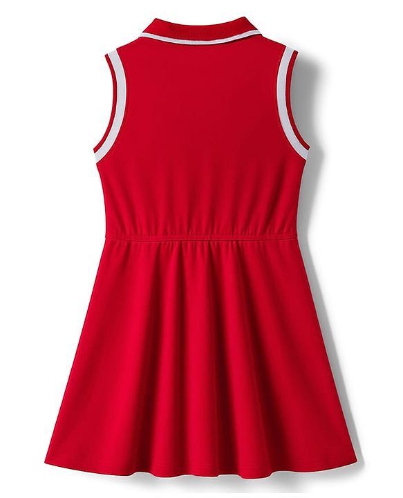 Pine Kids Cotton Knit Sleeveless Frock with Heart Patch - Red