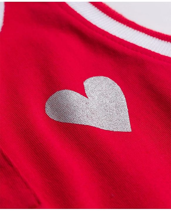 Pine Kids Cotton Knit Sleeveless Frock with Heart Patch - Red