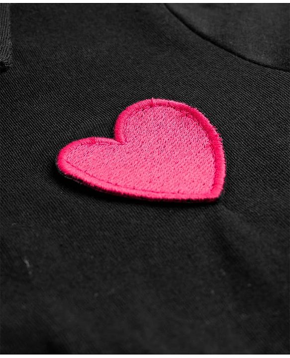 Pine Kids Cotton Knit Half Sleeves Frock with Heart Patch - Black