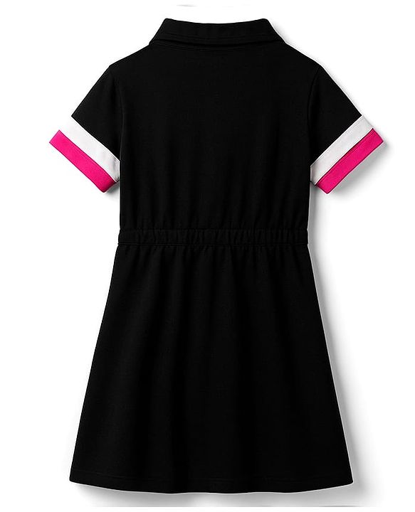 Pine Kids Cotton Knit Half Sleeves Frock with Heart Patch - Black