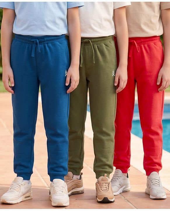 Pine Kids Knit Full Length Solid Colour Lounge Pants Pack of 3 - (Colour May Vary)