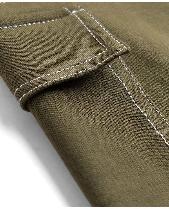 Pine Kids Knit Full Length Flared Solid Colour Track Pant With Pocket - Olive Green